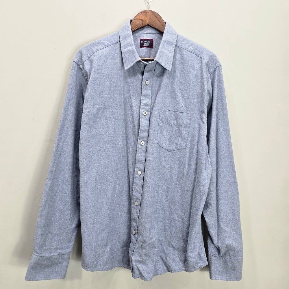 UNTUCKit Men's Flannel Shirt XL Blue Button Up 100% Cotton Casual